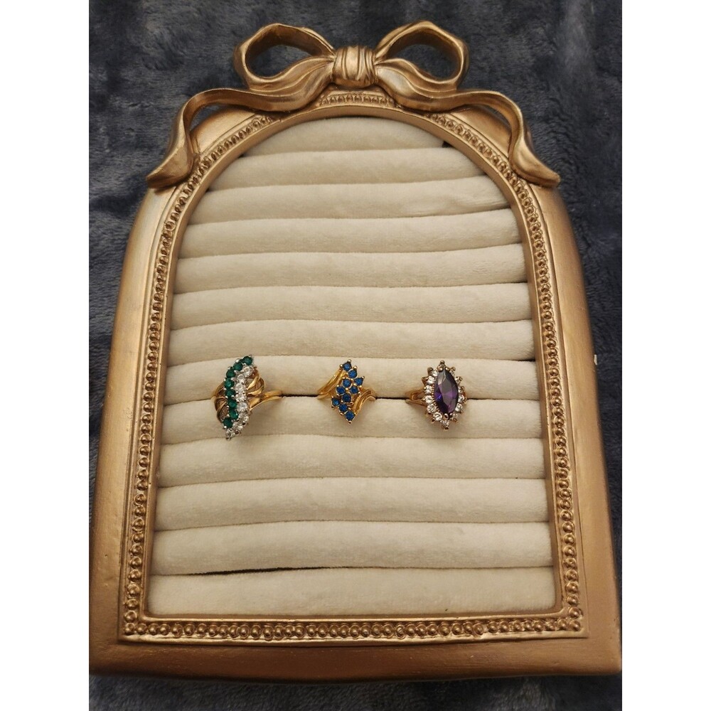 Lot Of 3 Vintage Gold Toned Colorful Costume Rings